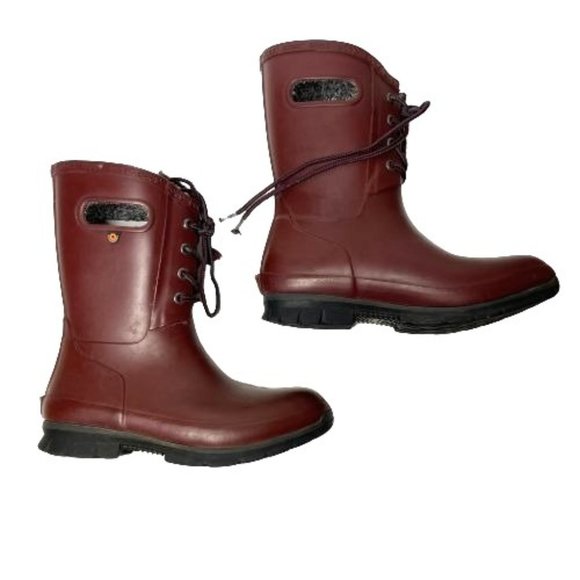 Bogs Women's Burgundy Red Amanda II Lace Insulated Waterproof Rain Boots Size 7 - Picture 4 of 9